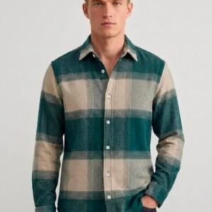 Men's Green & Beige Checked Full Sleeve Casual Shirt